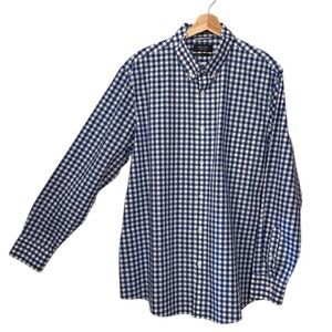 Nordstrom Blue and White Gingham Regular Fit  Wrinkle Free Cotton Shirt Size XL
